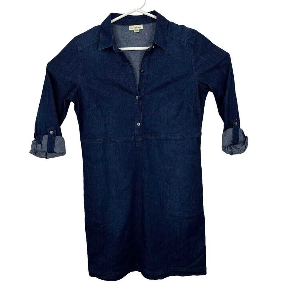 J Jill Chambray Denim Shirt Dress High Waist Long Sleeve Womens Size XS Blue EUC